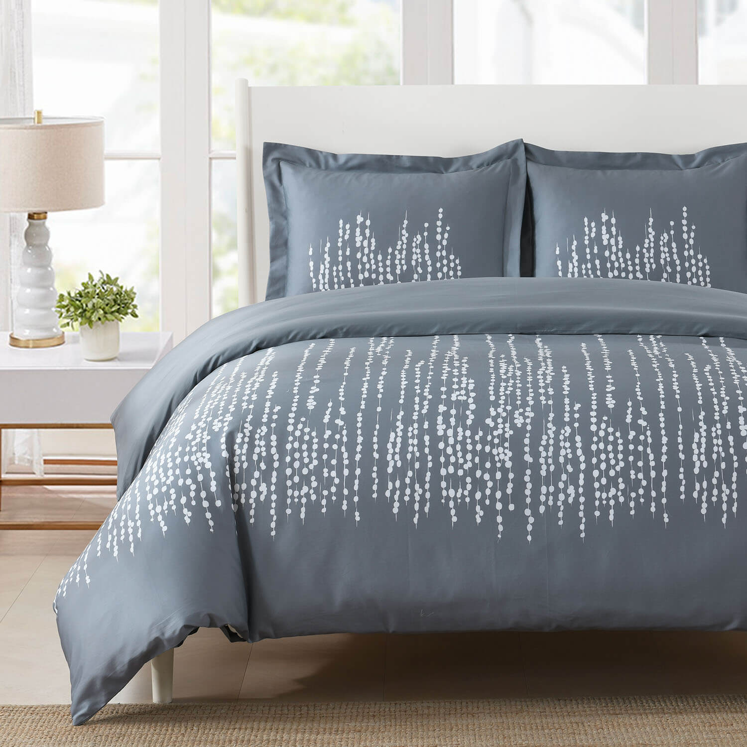 City Scene Branches Grey Duvet Cover Set, FULL-QUEEN, Gray