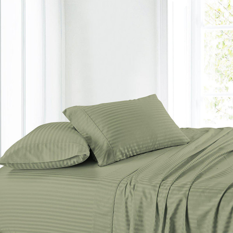 Attached Waterbed Sheet Set Stripe 300 Thread Count-Royal Tradition-Super Single Waterbed-Sage-Egyptian Linens