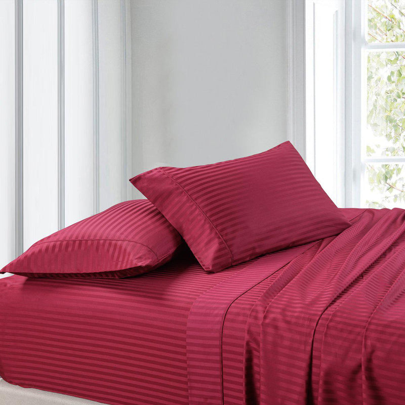 Attached Waterbed Sheet Set Stripe 300 Thread Count-Royal Tradition-king/Calking Waterbed-Burgundy-Egyptian Linens