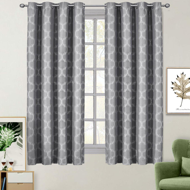 100% Blackout Curtain Panels Alana - Woven Jacquard Triple Pass Thermal Insulated (Set of 2 Panels)-Royal Tradition-54 x 63" Pair-Gray-Egyptian Linens