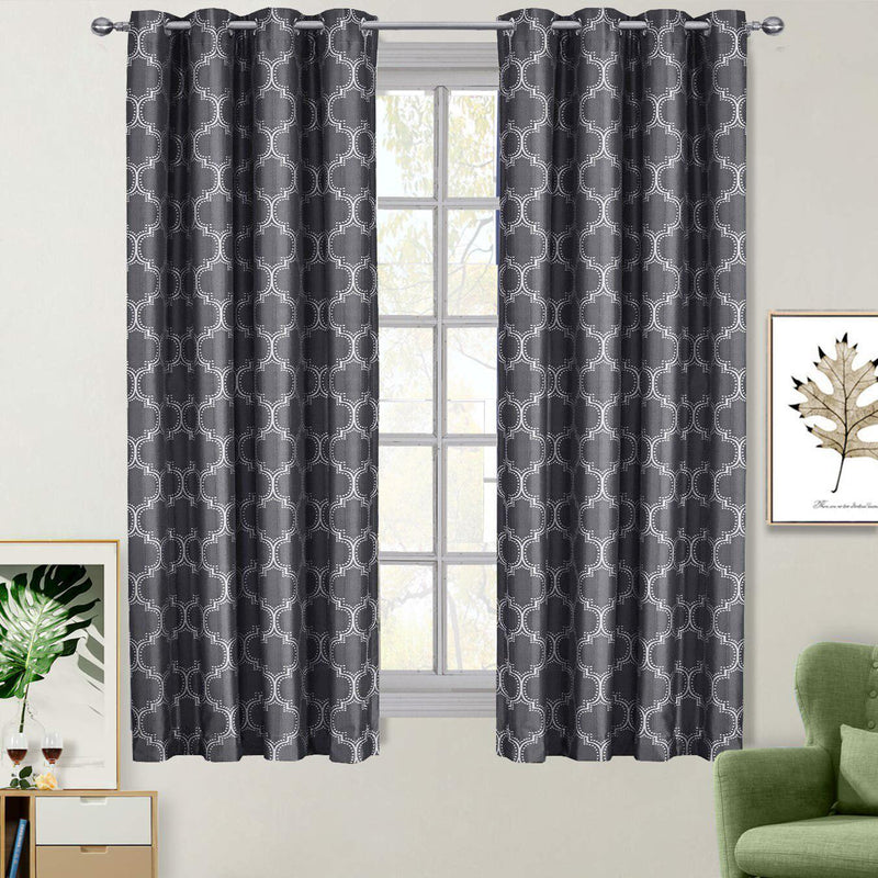 100% Blackout Curtain Panels Alana - Woven Jacquard Triple Pass Thermal Insulated (Set of 2 Panels)-Royal Tradition-54 x 63" Pair-Black Shadow-Egyptian Linens