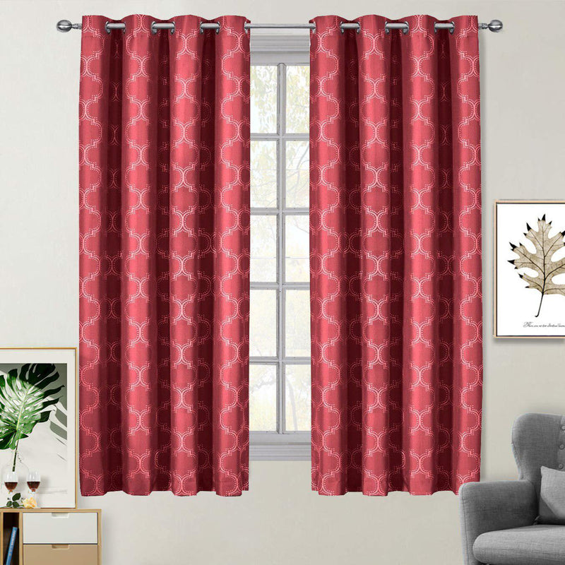 100% Blackout Curtain Panels Alana - Woven Jacquard Triple Pass Thermal Insulated (Set of 2 Panels)-Royal Tradition-54 x 63" Pair-Claret Red-Egyptian Linens