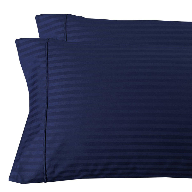 Damask Stripe 300 Thread Count Pillowcases-Royal Tradition-King Pillowcases Pair-Navy-Egyptian Linens