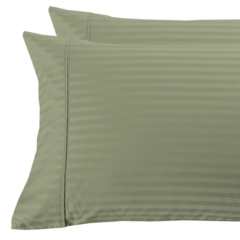 Damask Stripe 300 Thread Count Pillowcases-Royal Tradition-King Pillowcases Pair-Sage-Egyptian Linens