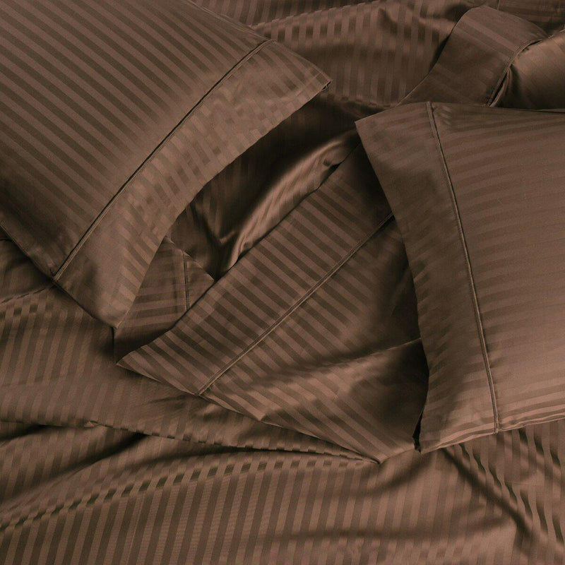 Split King Adjustable Sheets - Striped 650 Easy Care-Royal Tradition-Taupe-Egyptian Linens