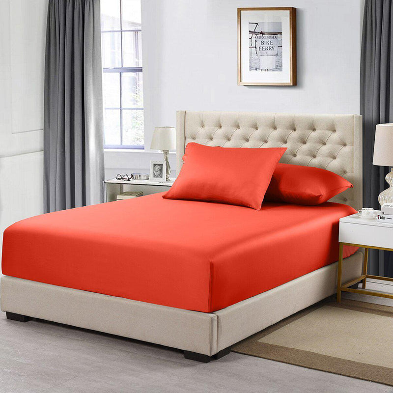 Flex Top California King Fitted Sheet Only- Solid 608 Thread Count-Royal Tradition-Coral-Egyptian Linens