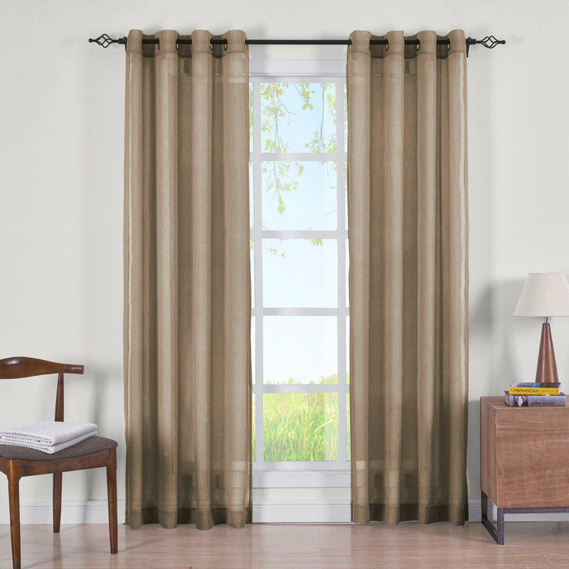 Abri Grommet Crushed Sheer Curtain Panels (Set of 2)-Royal Tradition-63 Inch Long-Mocha-Egyptian Linens
