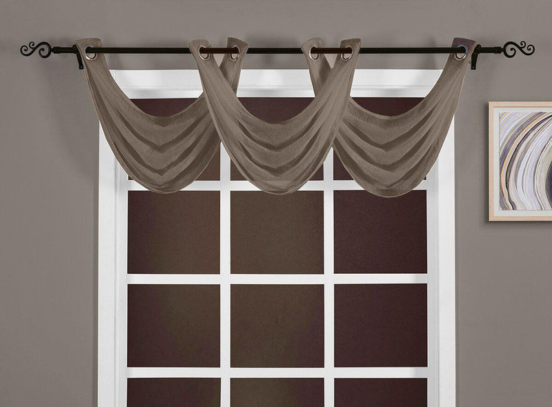 Abri Grommet Crushed Sheer Window Treatment (Single)-Royal Tradition-24 x 24" Valance-Mocha-Egyptian Linens