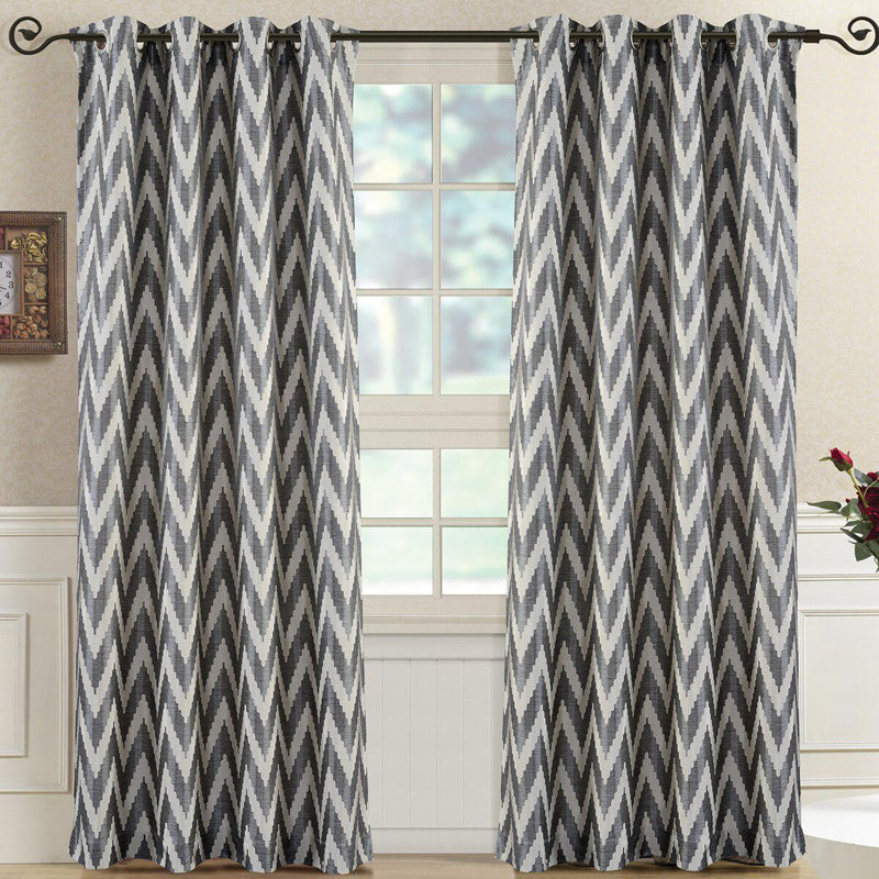 Pair (Set of 2) Lisette Chevron Top Grommet Window Curtain Panels, 108 Inches Total Width-Royal Tradition-54 x 63" Pair-Charcoal-Egyptian Linens