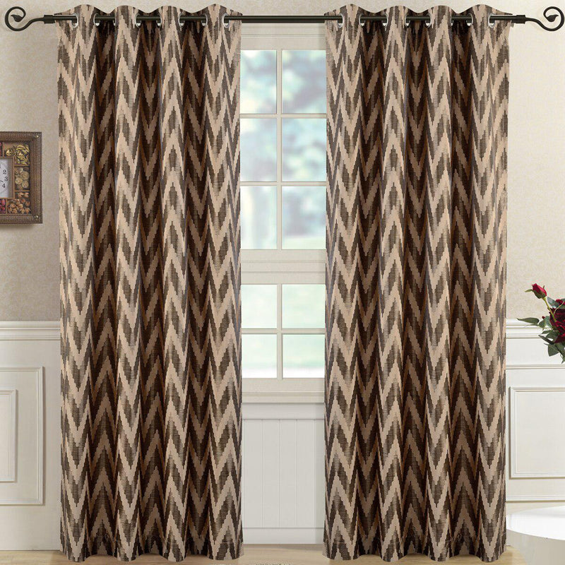 Pair (Set of 2) Lisette Chevron Top Grommet Window Curtain Panels, 108 Inches Total Width-Royal Tradition-54 x 63" Pair-Mocha-Egyptian Linens
