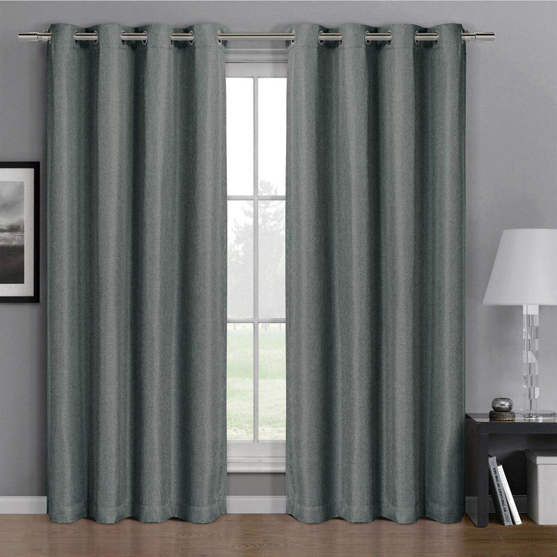 Gulfport Faux Linen Blackout Weave Curtains With Grommets Single Panel-Royal Tradition-52 x 96" Panel-Grey-Egyptian Linens