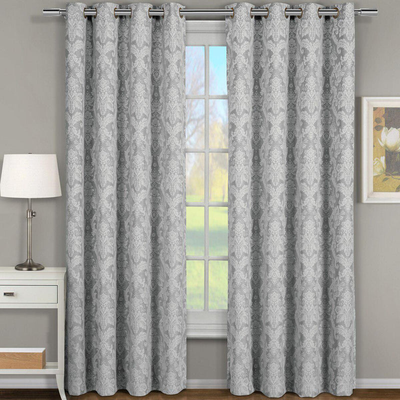 Blair Damask Floral Curtains Jacquard Drapes Grommet Top Panels (Set of 2)-Royal Tradition-54 x 63" Pair-Gray-Egyptian Linens