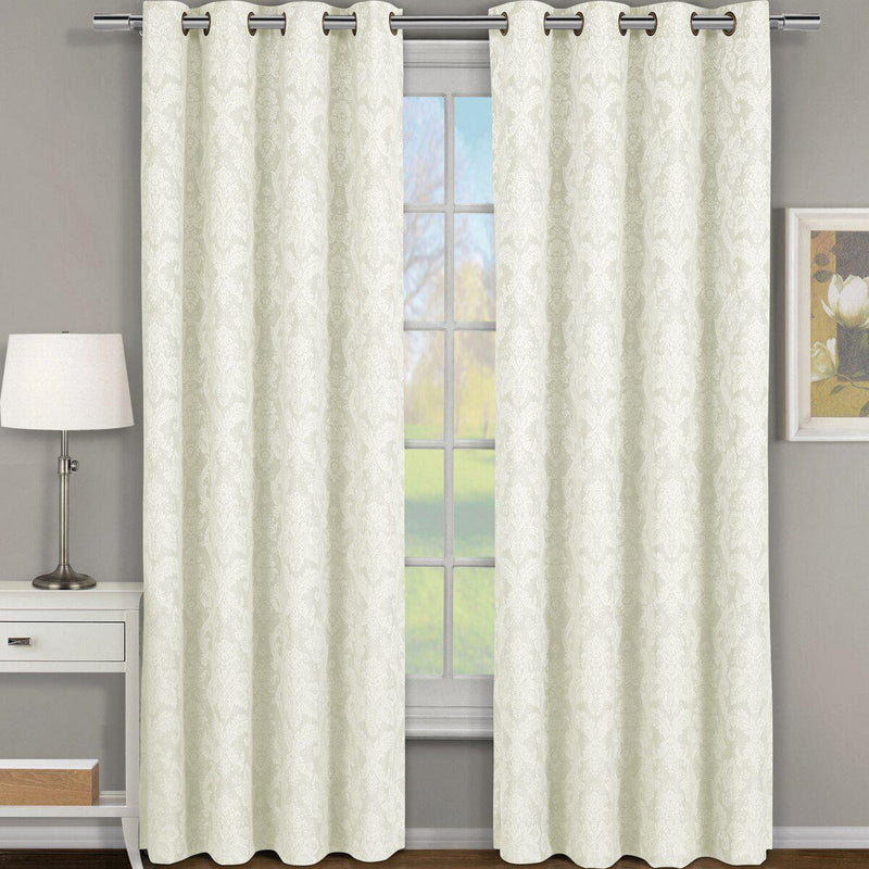 Blair Damask Floral Curtains Jacquard Drapes Grommet Top Panels (Set of 2)-Royal Tradition-54 x 63" Pair-Off-White-Egyptian Linens
