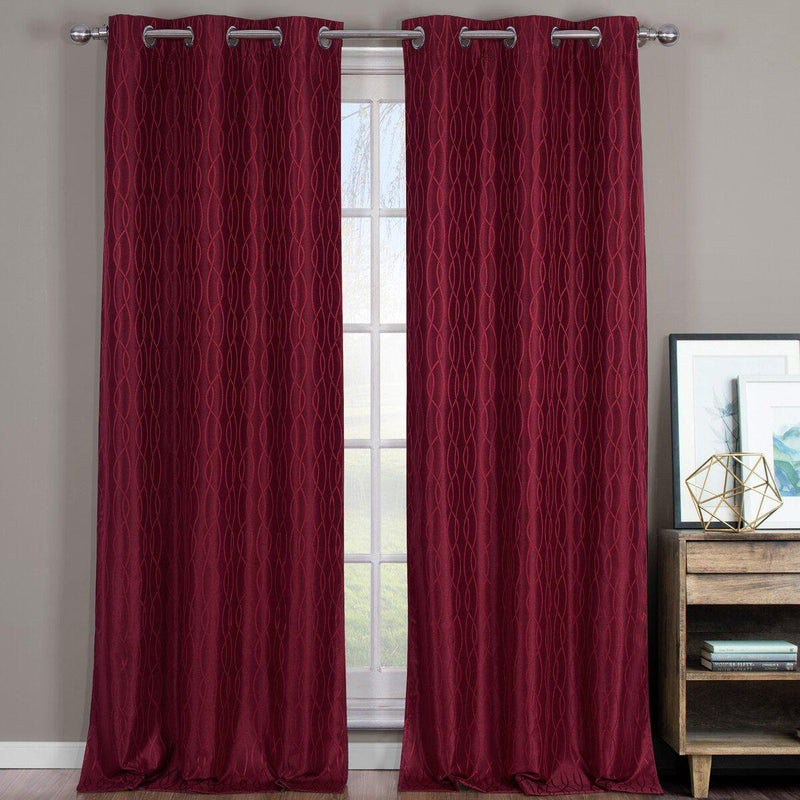 Voyage Jacquard Thermal Blackout Grommets Curtain Panels (Set of 2) in 63, 84, 96 OR 108 inch long-Royal Tradition-76 x 63" Pair-Burgundy-Egyptian Linens