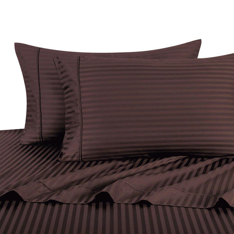 Olympic Queen Sheet Set - Striped 300 Thread Count-Royal Tradition-Chocolate-Egyptian Linens