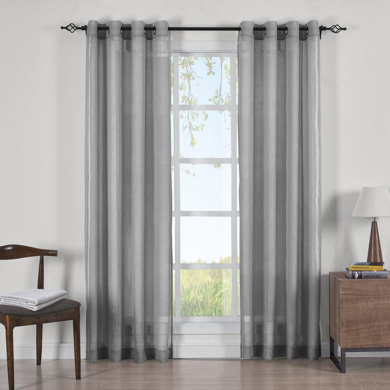 Abri Grommet Crushed Sheer Curtain Panels (Set of 2)-Royal Tradition-63 Inch Long-Gray-Egyptian Linens