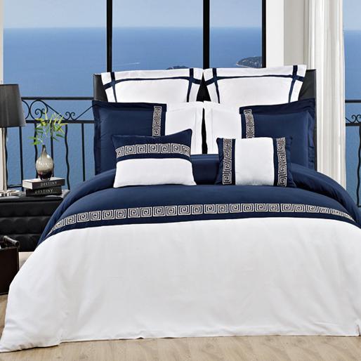 Astrid 7-Piece Embroidered Duvet Cover Sets-Royal Tradition-Full/Queen-Navy/White-Egyptian Linens