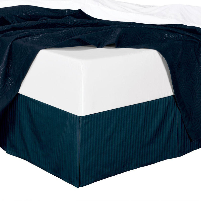 Stripe Bed Skirt 100% Microfiber-Royal Hotel Bedding-Queen-Navy-Egyptian Linens