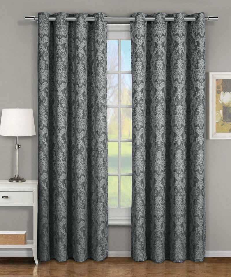 Blair Damask Floral Curtains Jacquard Drapes Grommet Top Panels (Set of 2)-Royal Tradition-Egyptian Linens