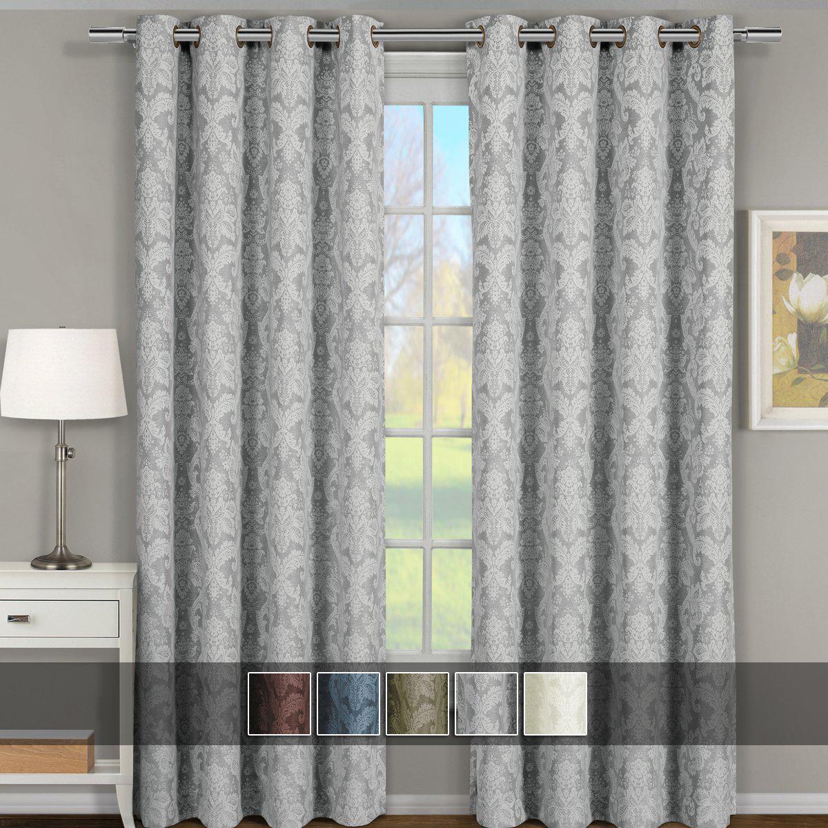 Blair Damask Floral Curtains Jacquard Drapes Grommet Top Panels (Set o