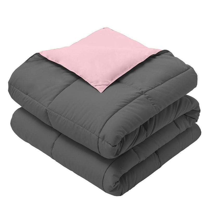 Reversible Plush Down Alternative Blanket-Royal Hotel Bedding-Twin/Twin XL-Charcoal/Blush-Egyptian Linens