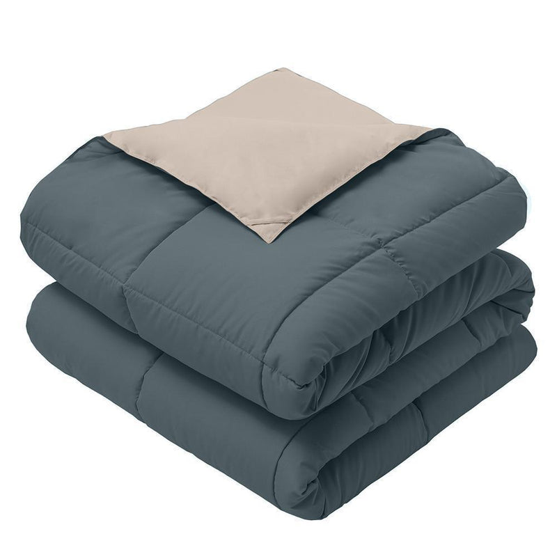 Reversible Plush Down Alternative Blanket-Royal Hotel Bedding-Twin/Twin XL-Navy/Taupe-Egyptian Linens