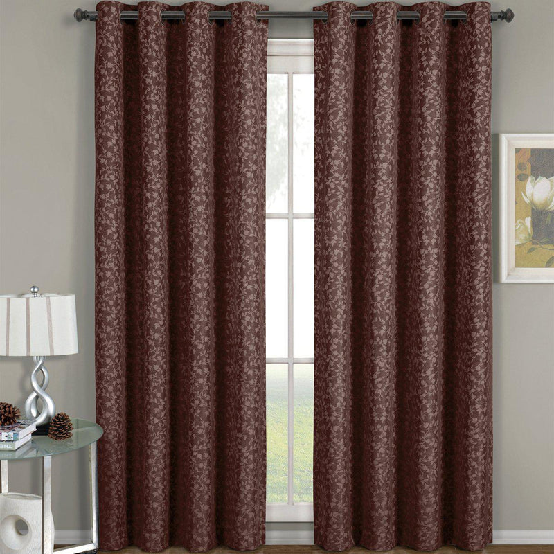 Fiorela Jacquard Drapes Floral Curtains Grommet Top Panel (Single)-Royal Tradition-54 x 63" Panel-Brown-Egyptian Linens