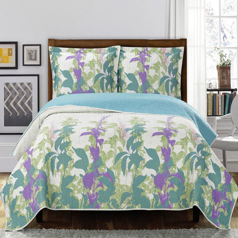Freya Wrinkle-Free Quilt Set Reversible Paisley Floral Pattern-Royal Tradition-Twin/Twin XL-Egyptian Linens