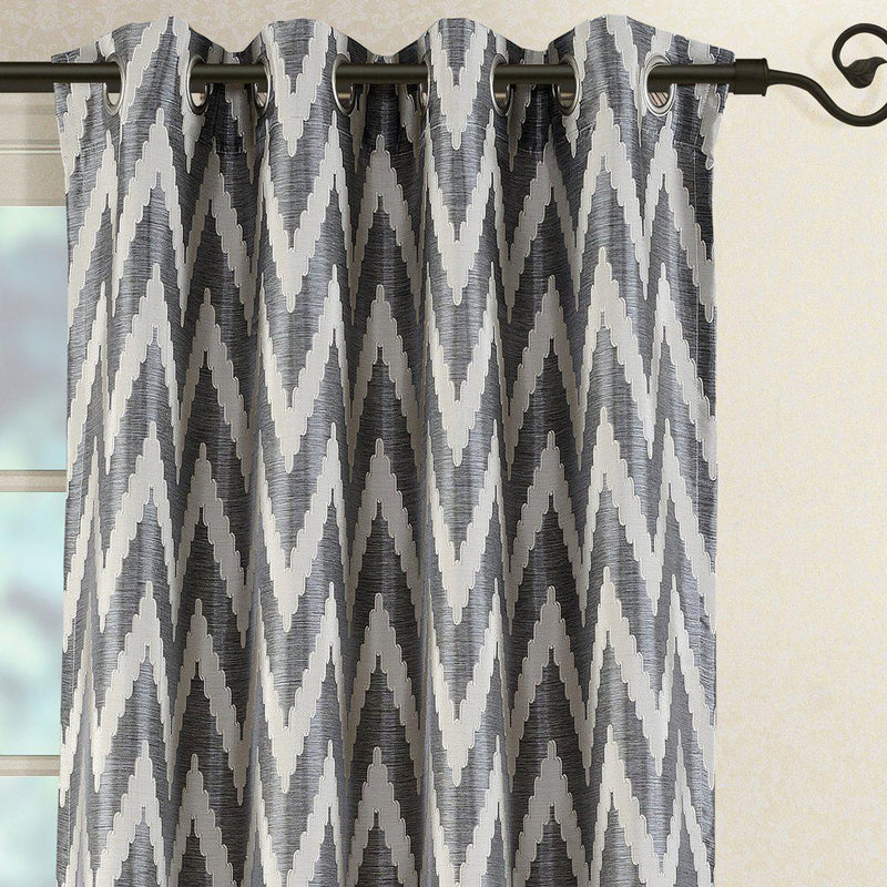 Pair (Set of 2) Lisette Chevron Top Grommet Window Curtain Panels, 108 Inches Total Width-Royal Tradition-Egyptian Linens