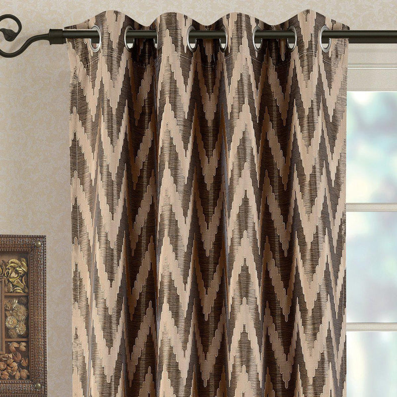 Pair (Set of 2) Lisette Chevron Top Grommet Window Curtain Panels, 108 Inches Total Width-Royal Tradition-Egyptian Linens