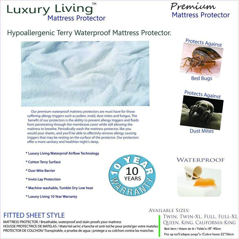 Luxury Living Terry Waterproof Hypoallergenic Mattress Protector-Royal Tradition-Egyptian Linens