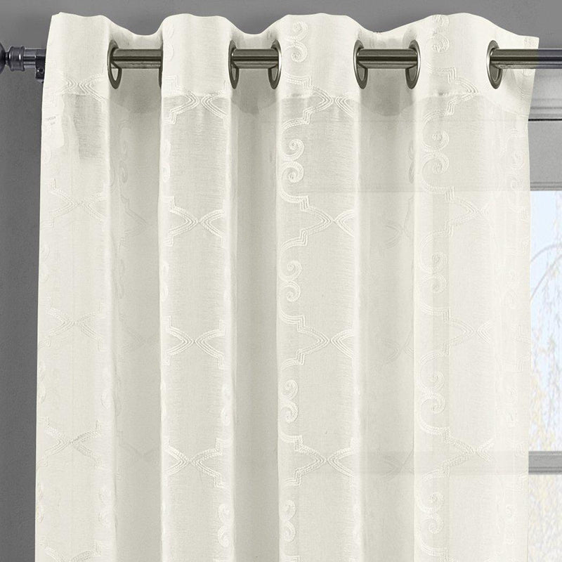 Embroidered Melanie Grommet Top Sheer Curtain Pair (Set of 2 )-Royal Tradition-54 x 63" Panel-Beige-Egyptian Linens