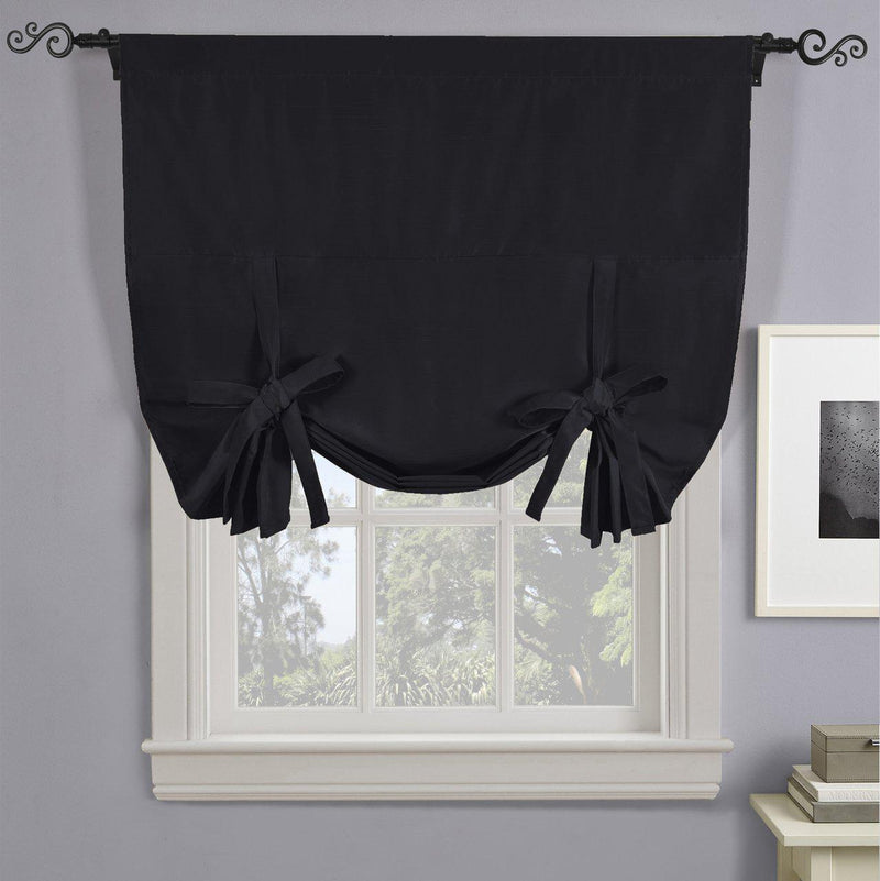 Soho Triple-Pass Thermal Insulated Blackout Curtain Rod Pocket - Tie Up Shade for Small Window ( 42" W X 63" L)-Royal Tradition-Black-Egyptian Linens
