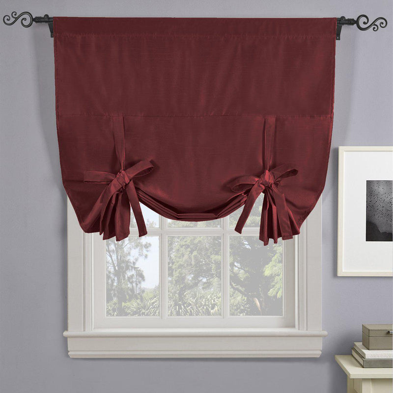 Soho Triple-Pass Thermal Insulated Blackout Curtain Rod Pocket - Tie Up Shade for Small Window ( 42" W X 63" L)-Royal Tradition-Burgundy-Egyptian Linens