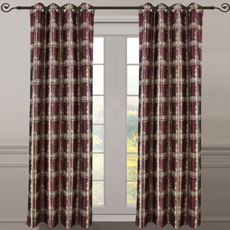 Pair (Set of 2) Top Grommet Window Curtain Panels Abstract Jacquard Studio, 104 Inches Total Width-Royal Tradition-104 x 63" Pair-Burgundy-Egyptian Linens