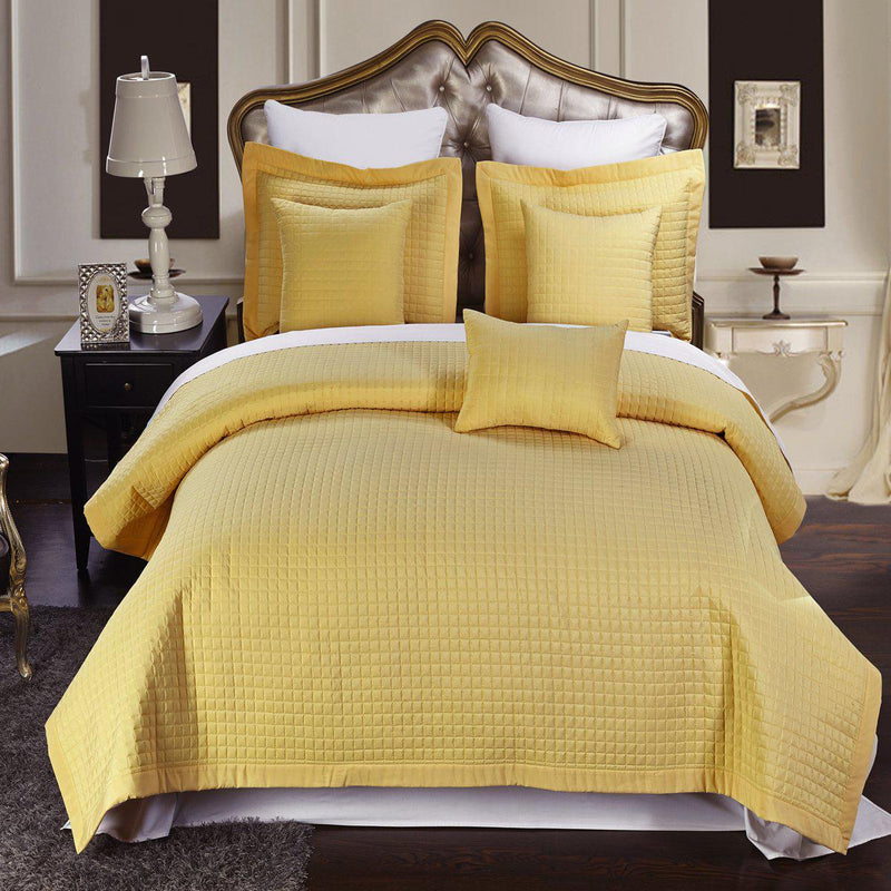 Luxury Checkered Quilted Wrinkle-Free 4-6 Piece Quilted Coverlet Sets-Royal Tradition-Twin/Twin XL-Gold-Egyptian Linens
