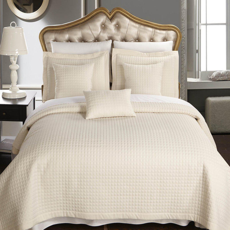 Luxury Checkered Quilted Wrinkle-Free 4-6 Piece Quilted Coverlet Sets-Royal Tradition-Twin/Twin XL-Ivory-Egyptian Linens