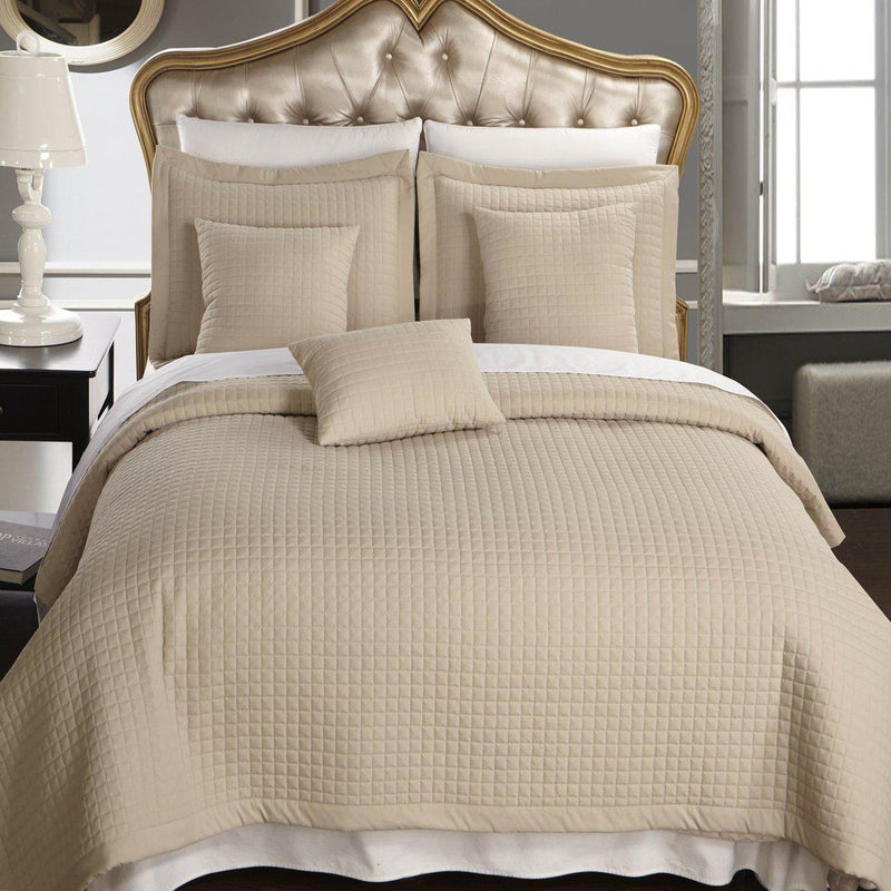 Luxury Checkered Quilted Wrinkle-Free 4-6 Piece Quilted Coverlet Sets-Royal Tradition-Twin/Twin XL-Linen-Egyptian Linens