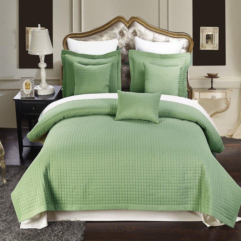 Luxury Checkered Quilted Wrinkle-Free 4-6 Piece Quilted Coverlet Sets-Royal Tradition-Twin/Twin XL-Sage-Egyptian Linens