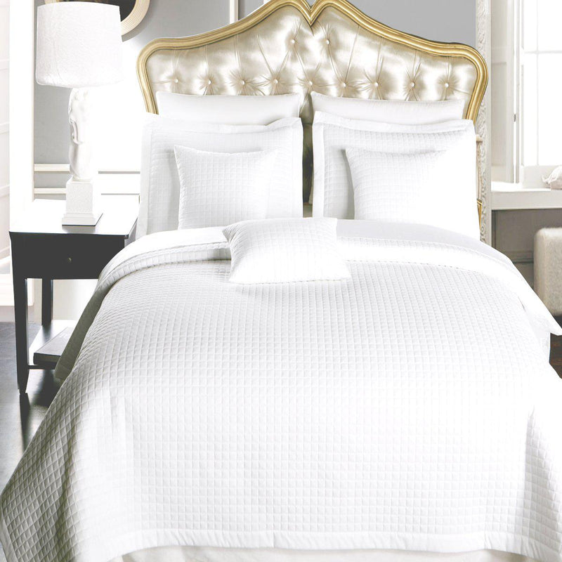 Luxury Checkered Quilted Wrinkle-Free 4-6 Piece Quilted Coverlet Sets-Royal Tradition-Twin/Twin XL-White-Egyptian Linens