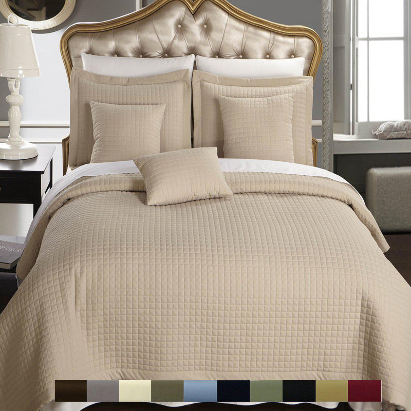 Luxury Checkered Quilted Wrinkle-Free 4-6 Piece Quilted Coverlet Sets-Royal Tradition-Egyptian Linens