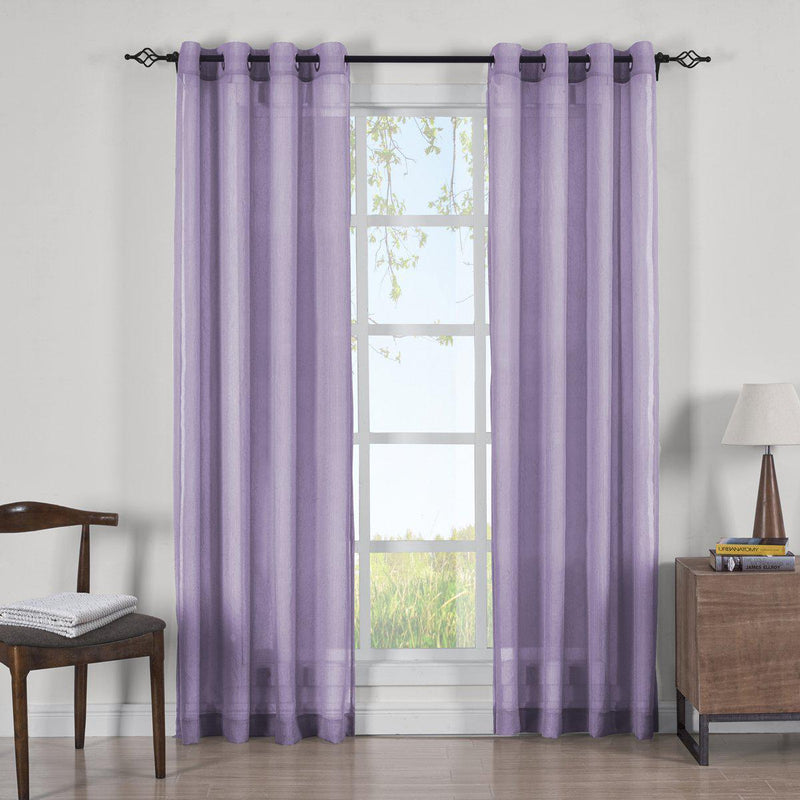 Abri Grommet Crushed Sheer Curtain Panels (Set of 2)-Royal Tradition-63 Inch Long-Lavender-Egyptian Linens