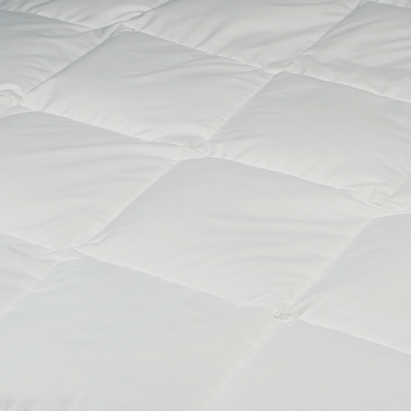 close up of box-stitch for white comforter made of 100% cotton shell and down alternative fill