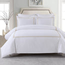 Adeline 100% Cotton Duvet Cover Set (shams included) white with embroidered border detailing in gold