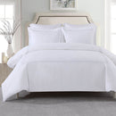 Adeline 100% Cotton Duvet Cover Set (shams included) white with subtle embroidered border detailing
