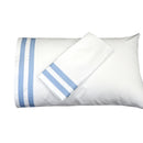 White pillowcases with blue stripes on a white background