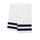 White pillowcases with navy blue stripes on a white background