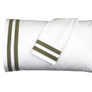 White pillowcases with sage green stripes on a white background