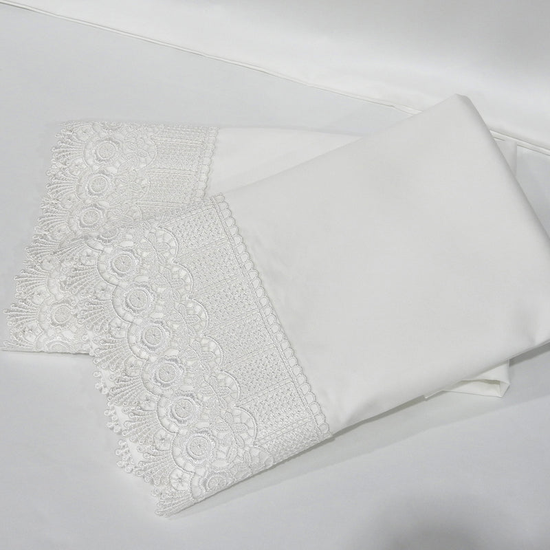 Embellished 4-Inch Eyelet Pillowcases (Pair) Luxury 608 Thread Count - USA