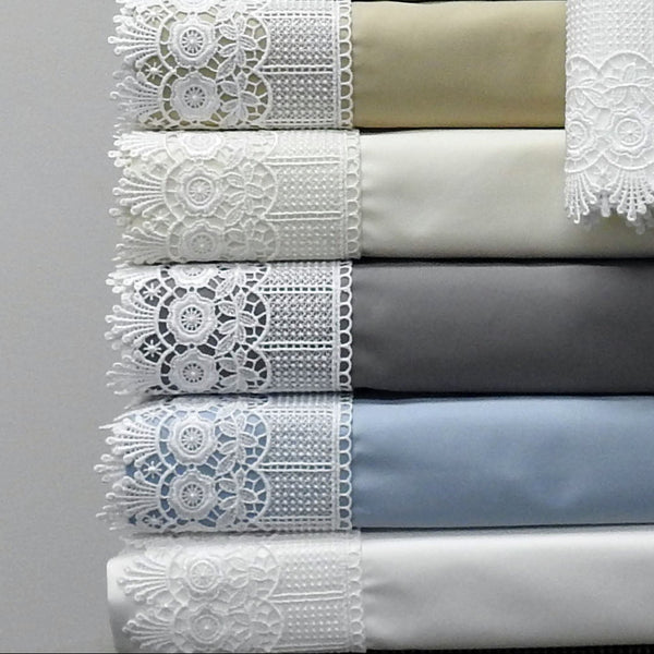 Embellished 4-Inch Eyelet Pillowcases (Pair) Luxury 608 Thread Count - USA